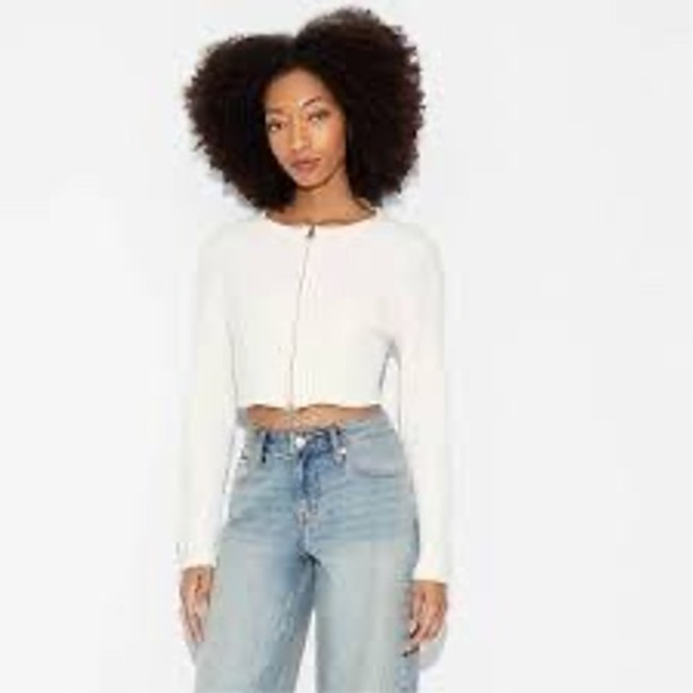 Wild Fable Women Cream White Ribbed Knit Cropped Two-Way Zip Cardigan XS New